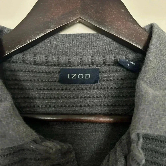 Izod 100% cotton gray ribbed quarter button pullover size L - Picture 5 of 6